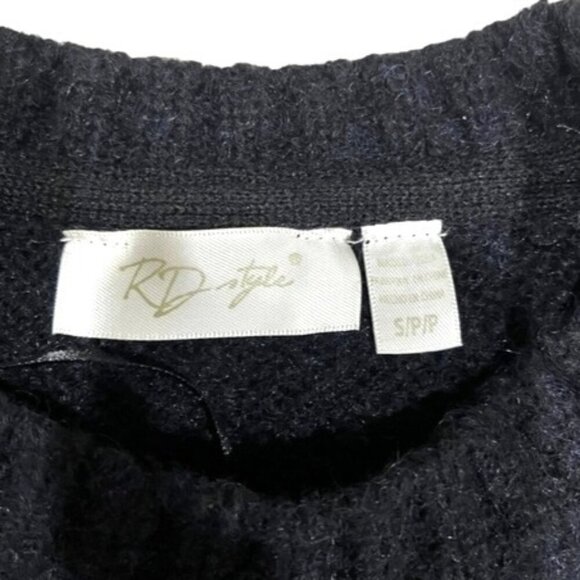 RD Style Women's Small Fair Isle Knit Wool Sweater Nordic Black Cream Geometric - Picture 4 of 4